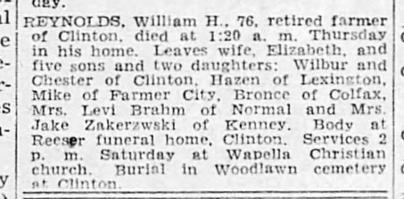 The Decatur Daily Review- Decatur Illinois- March 6, 1947. Death of William H, Reynolds